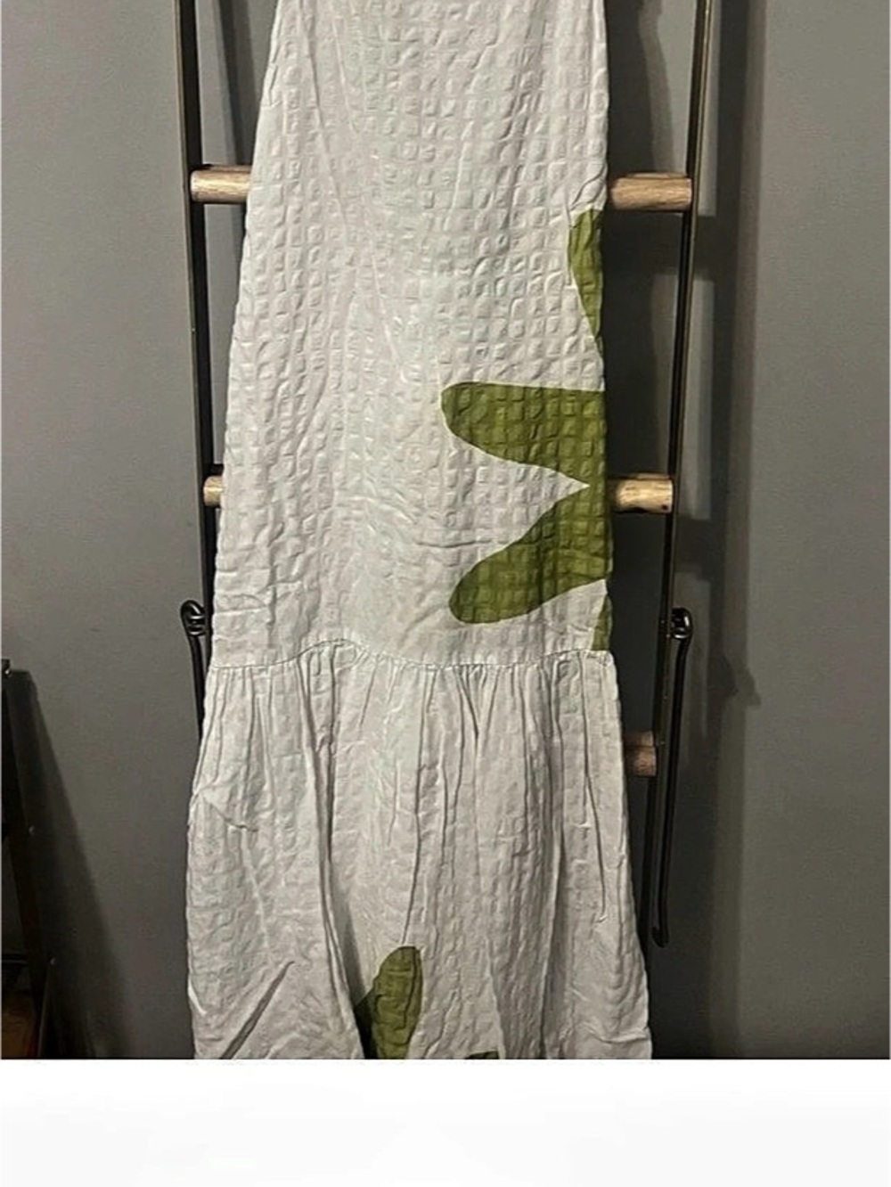 White & Green Open Back Maxi Dress - Picture 3 of 4